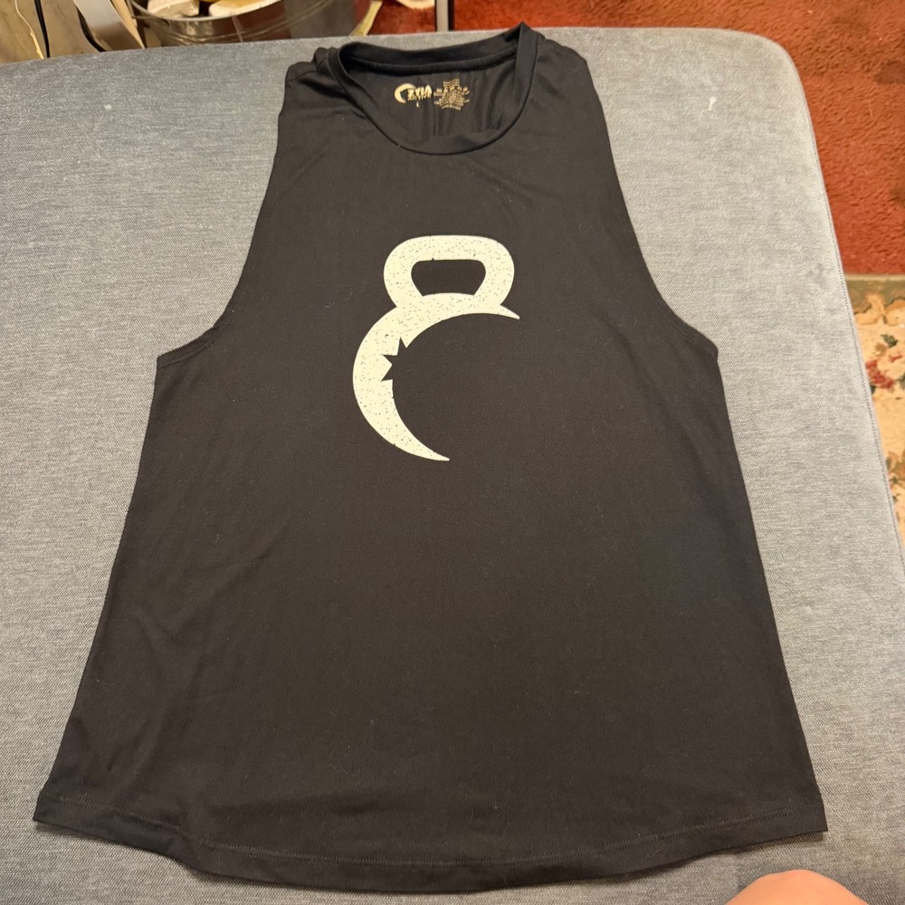 Zyia Active Womens Black Kettlebell Moon Graphic Muscle Tank Top Size Large